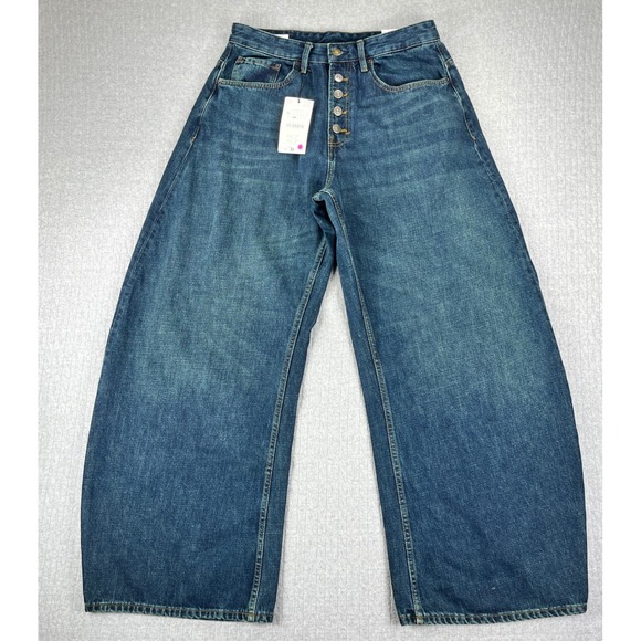Zara Denim - New Zara baggy balloon wide leg Jeans Women 31 Blue High Rise  Button Fly Denim